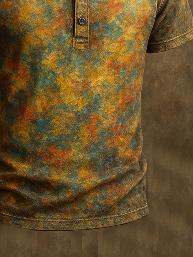 Men's Vintage Distressed Oil Painting T-Shirt, Short Sleeve, Henry