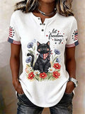 Women'S American Flag Cat Printed Casual Top