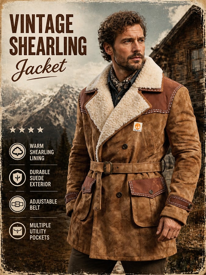 Men's Stylish Vintage-Style Faux Suede Mid-Length Trench Coat