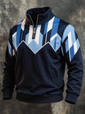 Men's Retro Color-Block Half-Zip Sweatshirt with Pockets