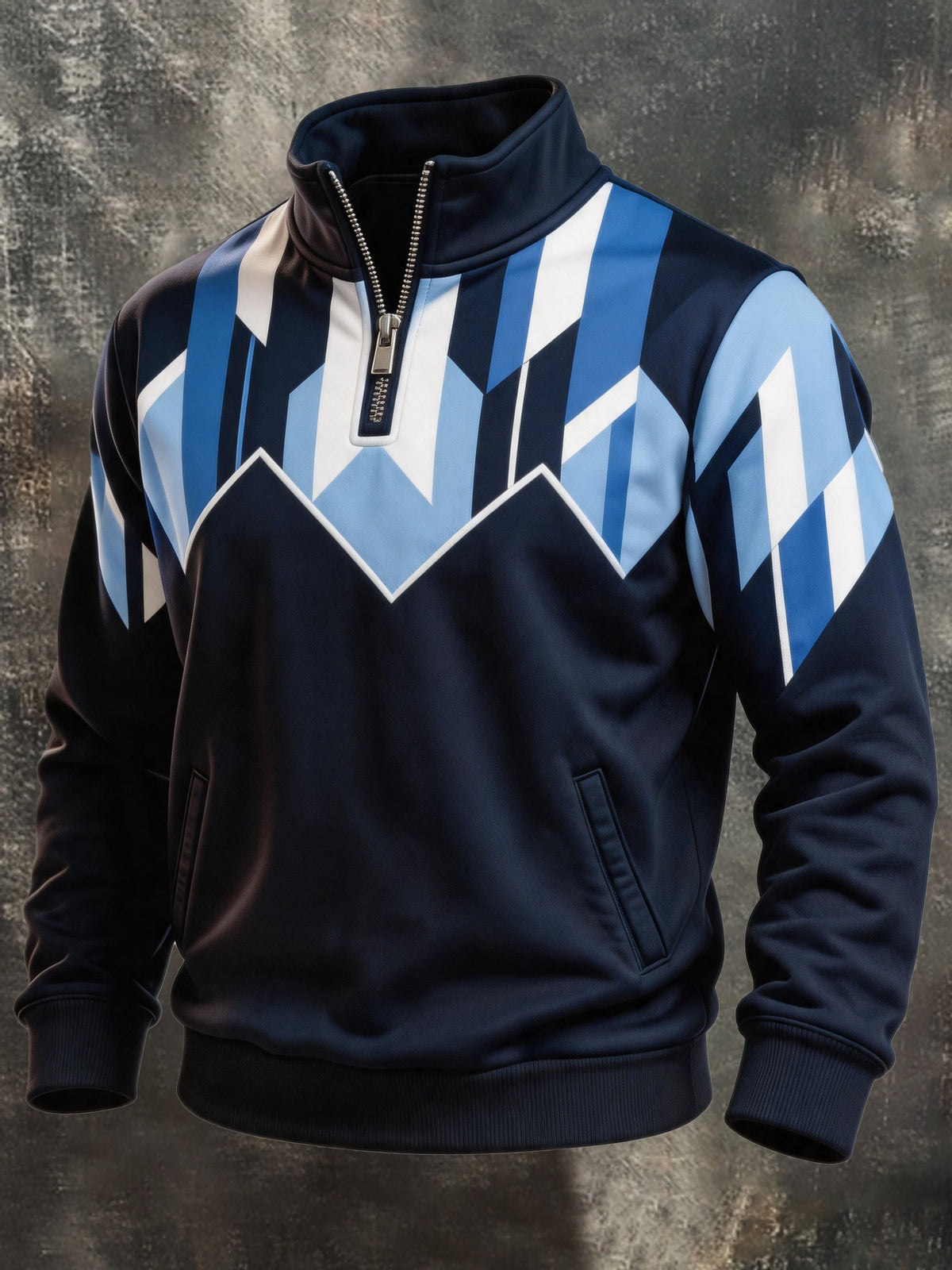 Men's Retro Color-Block Half-Zip Sweatshirt with Pockets