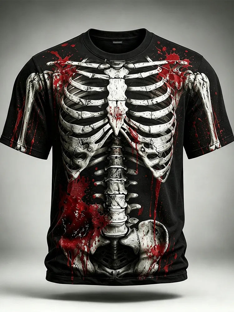 Men's Bloody Skull 3d Print Graphics Short Sleeve Crewneck T-shirt