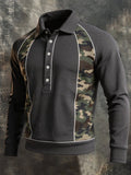 Men's Vintage Waffle-Knit Camouflage Henley Sweatshirt