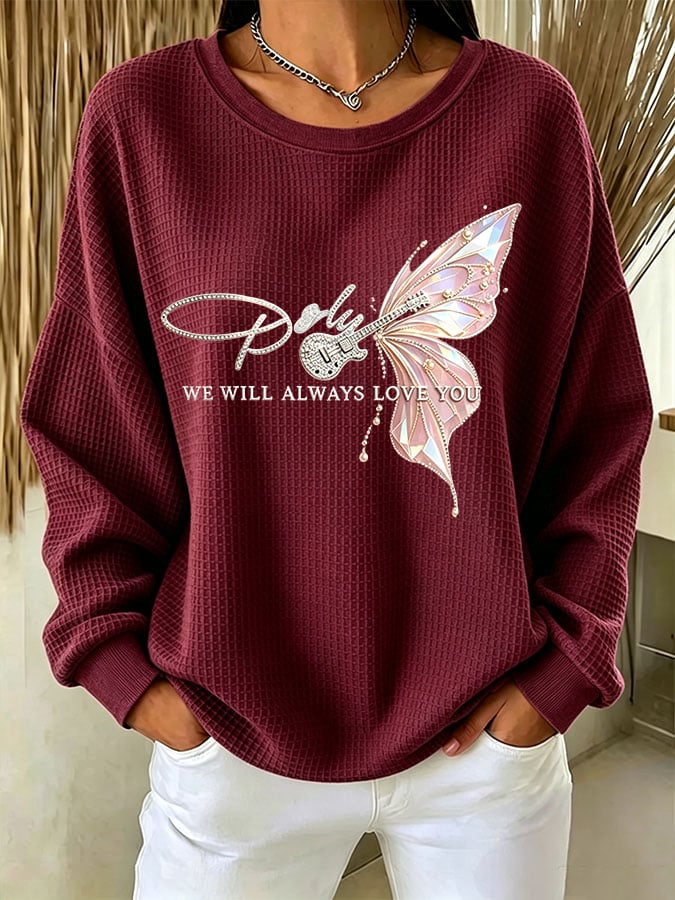 Women's Casual Printed Waffle Long-Sleeve Top