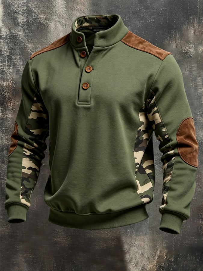 Men's Vintage-Cut Camouflage Stand-Collar Long-Sleeve Sweatshirt