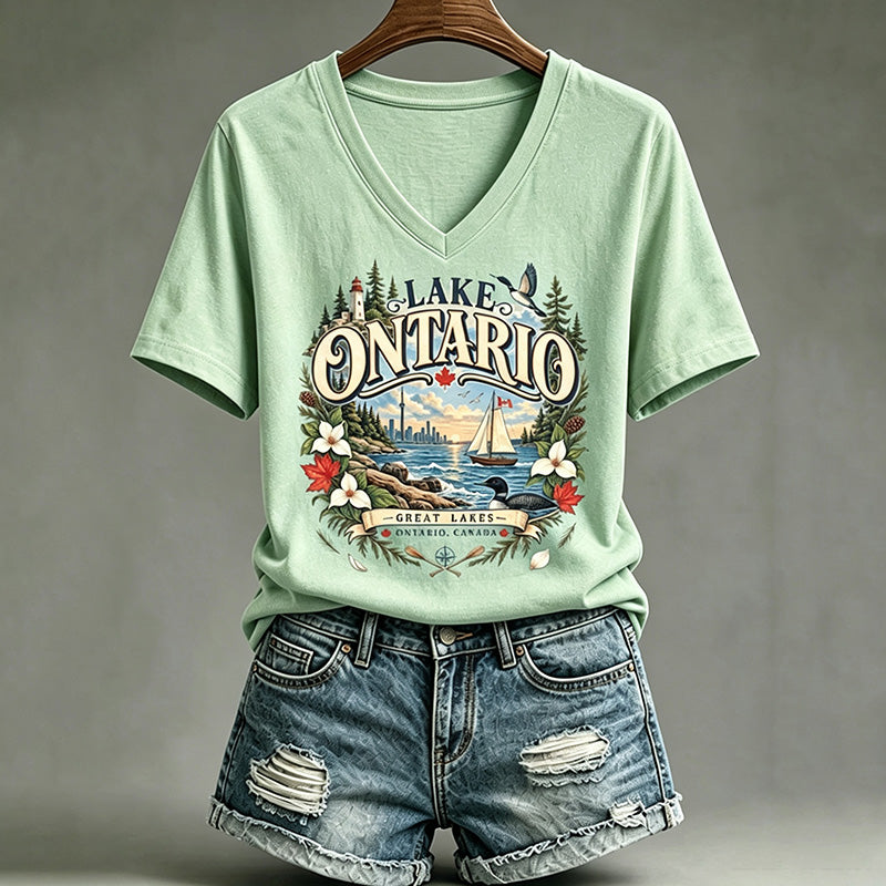 Women's Lake Ontario Casual Art Printed T-shirt