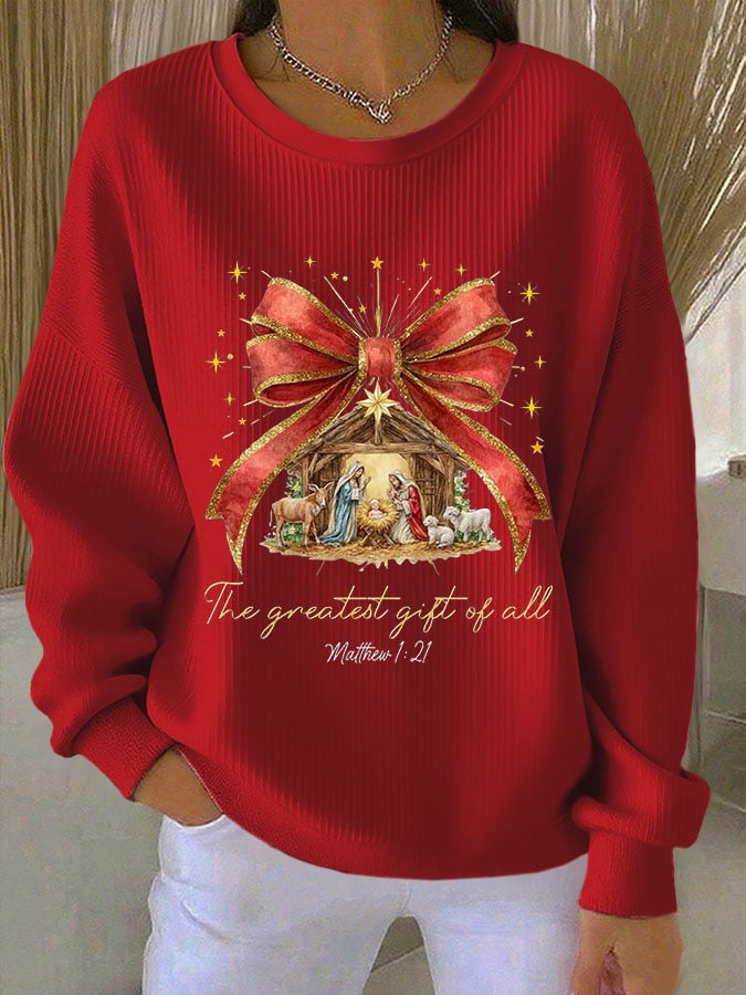 Women's Casual Print Long Sleeve Knit Top