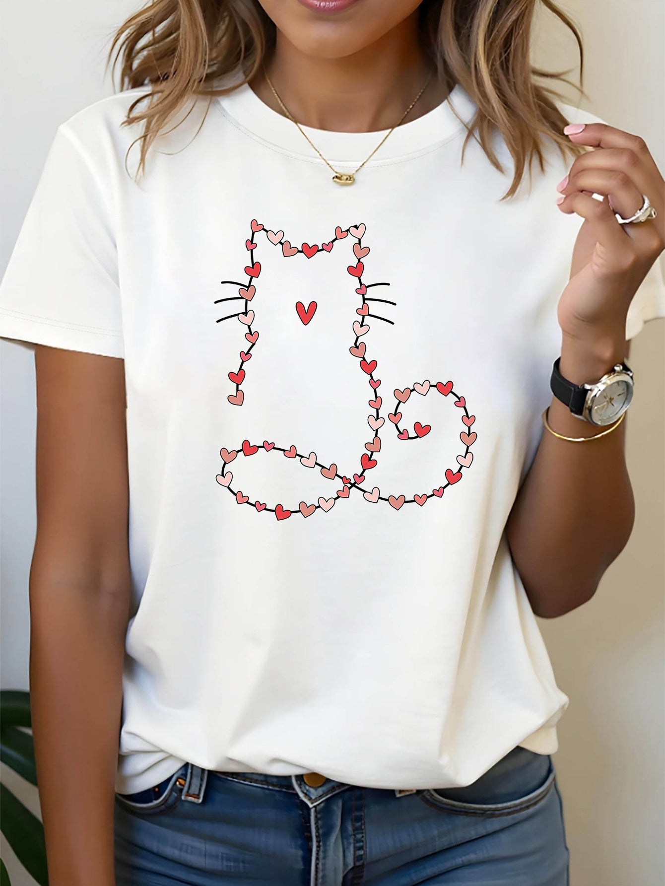 Minimal Heart Cat T-Shirt