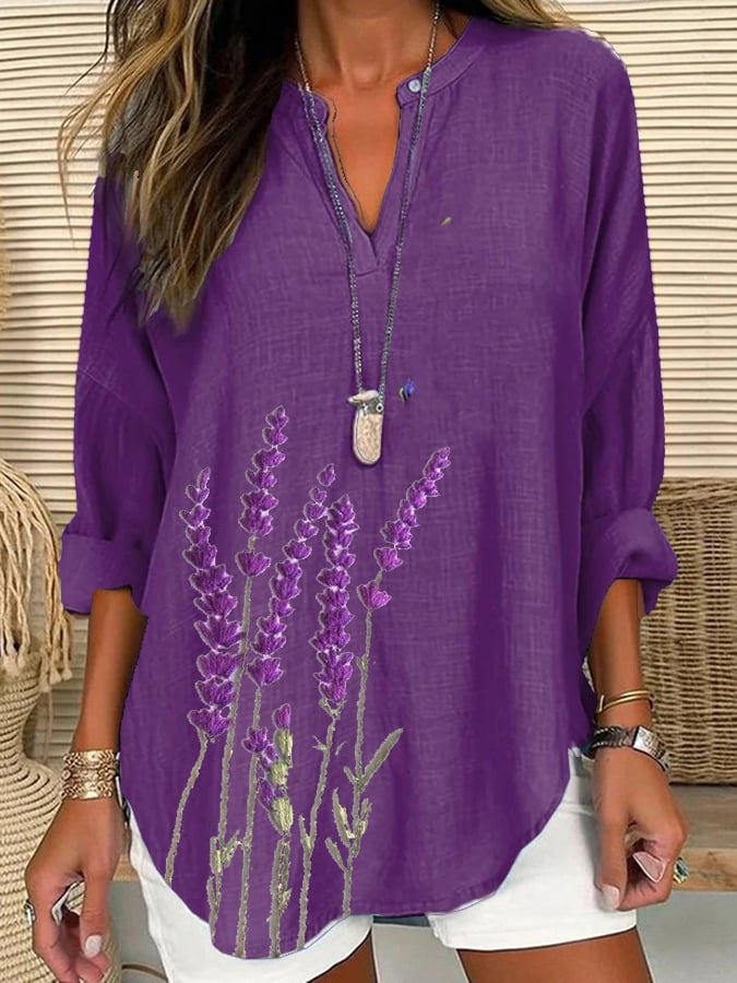 Women's Alzheimer's Floral Print Casual Long Sleeve V-Neck Shirt