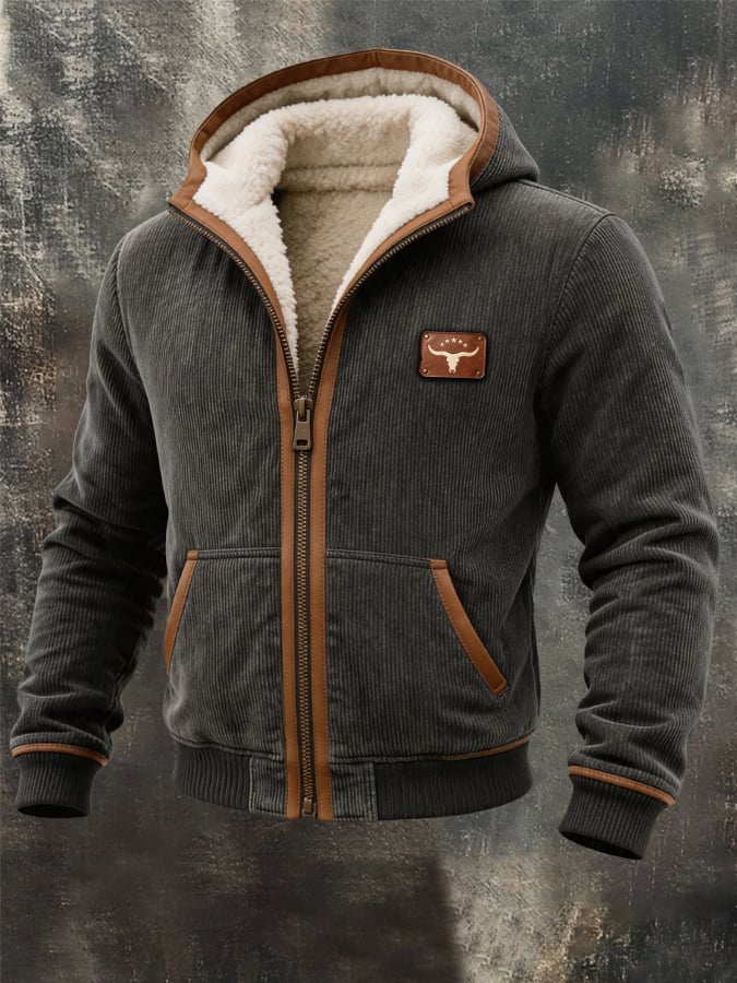 Men's Vintage Textured Corduroy Multi-Pocket Outdoor Warm Jacket