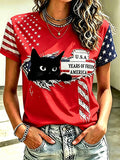 Women's USA Cat Printed Casual T-shirt