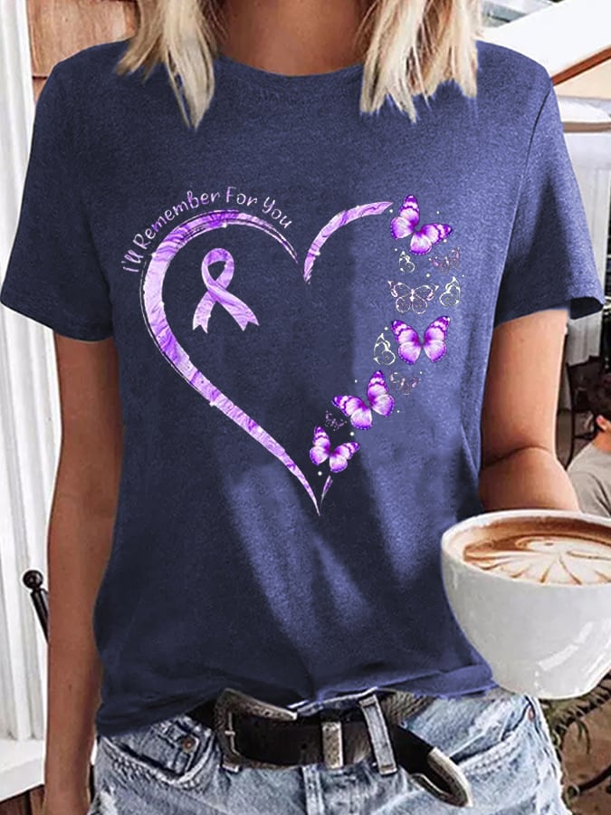 Women's Purple Ribbon Butterfly I Will Remember For You Alzheimer's Awareness Warrior Supporter Tee