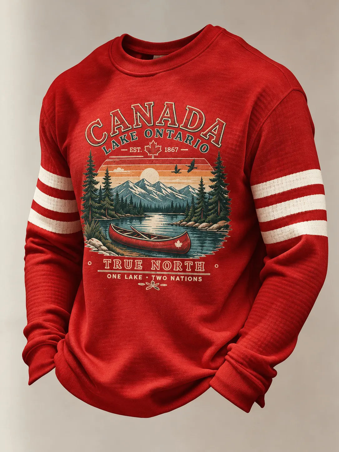 Men's "always Lake Ontario" Comfortable Waffle Fabric Sweatshirt