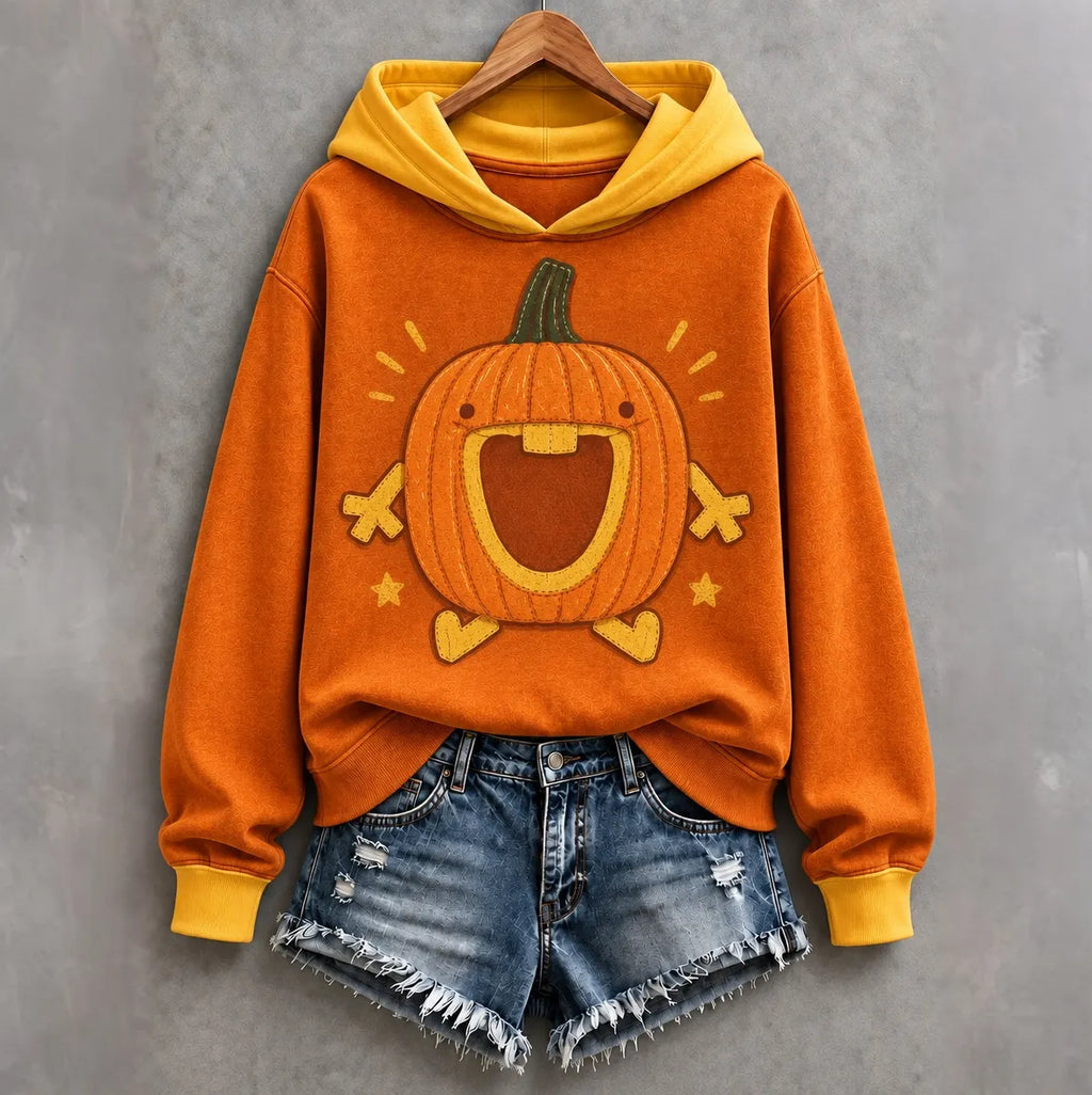 Women's Halloween Fun Pumpkin Face Print Hoodie