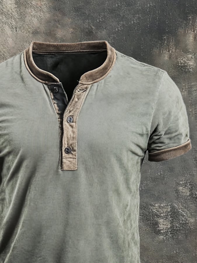 Men's vintage colorblock cotton casual short sleeve T-shirt