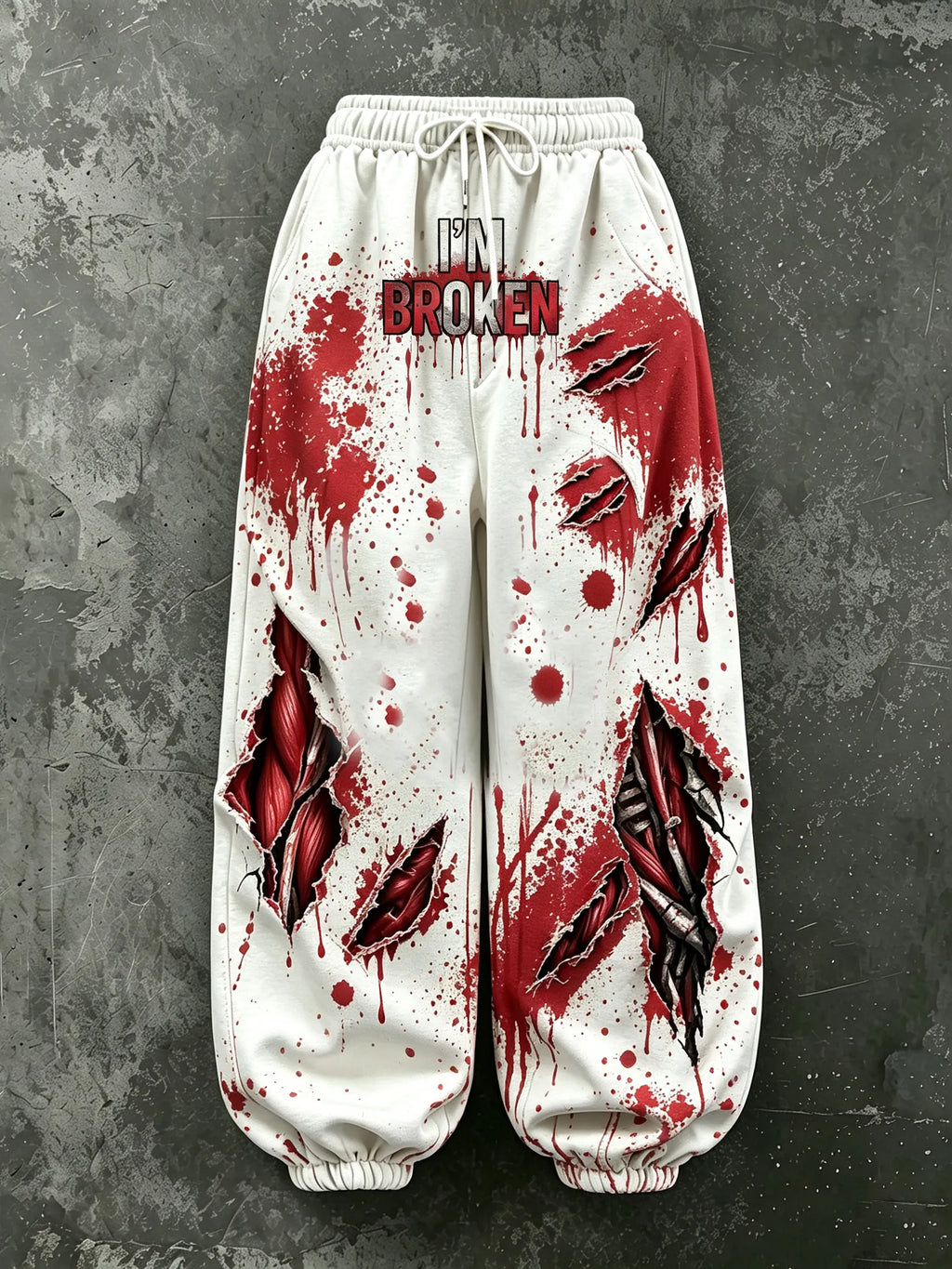 Women's Bloodstained Series Muscle "i'm Broken" Printed Pants