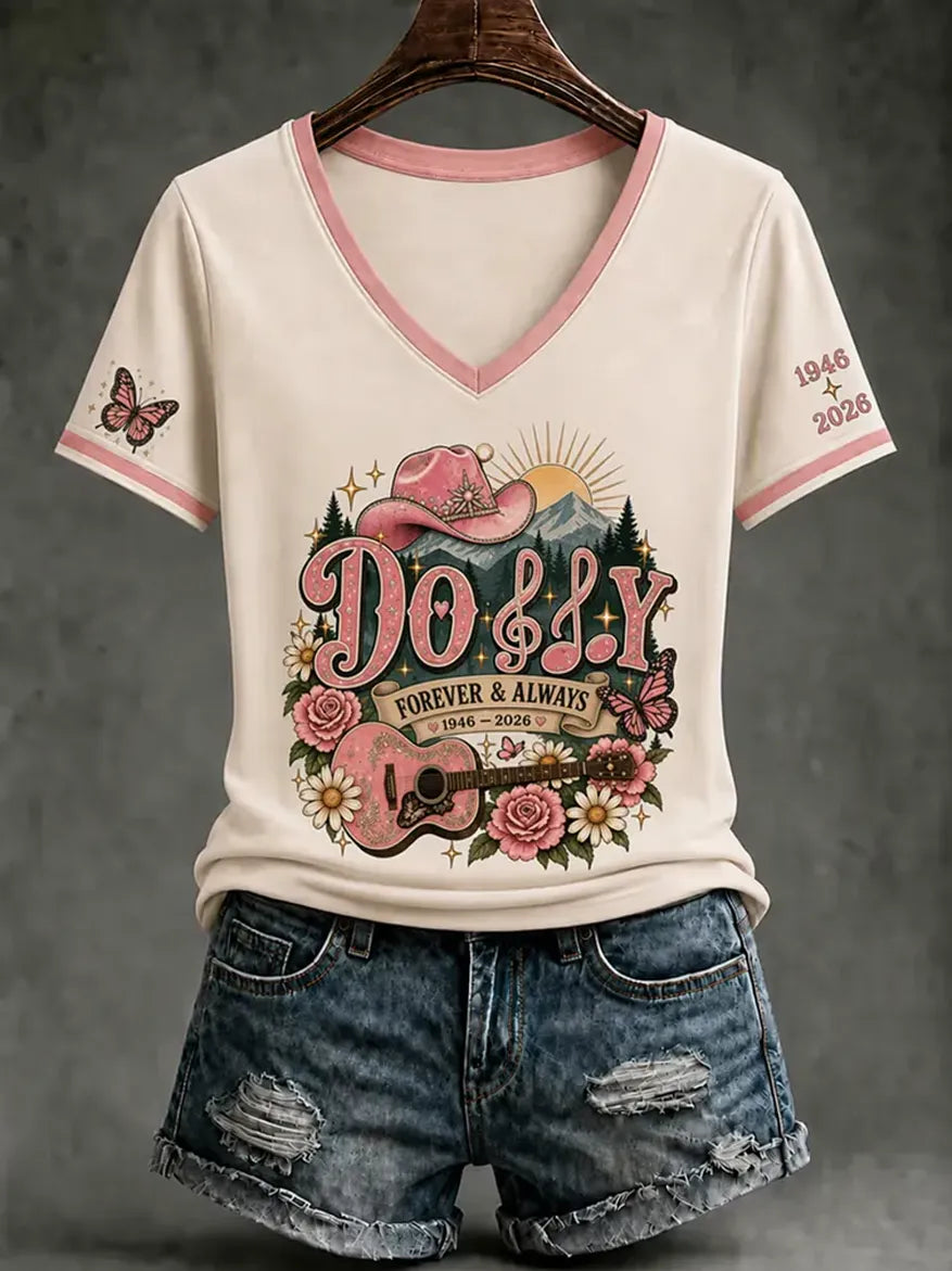 Women's Commemorative Print V-Neck T-Shirt