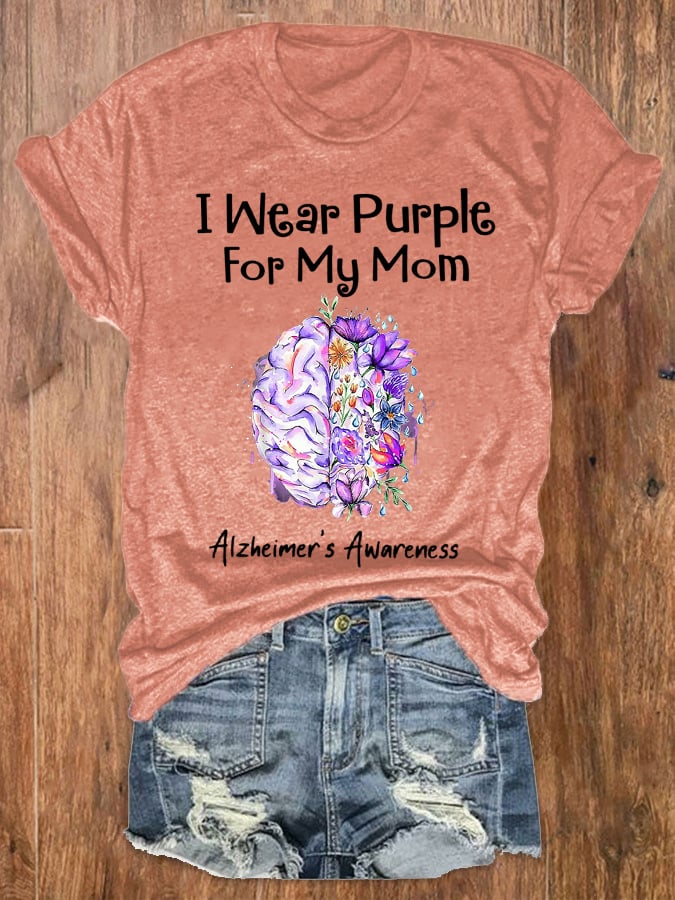 Women's I Wear Purple For My Mom Alzheimer's Awareness Tee