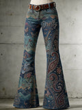 Women's Dolly Parton Butterfly Guitar Paisley Printed Flare Pants