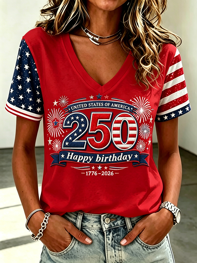 Women'S America Flower Print Printed T-Shirt