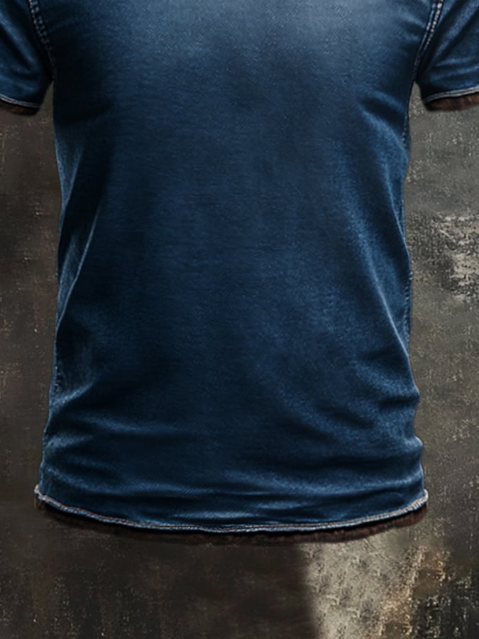 Men's retro washed contrast color casual round neck short sleeve t-shirt