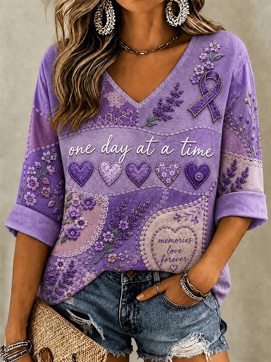 Women's Alzheimer's Disease One Day At A Time Print T-Shirt