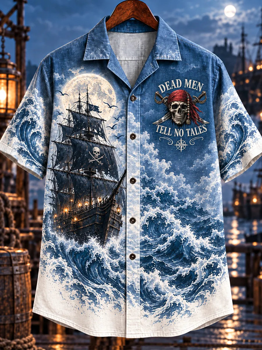🌕 "Yo Ho Yo Ho" Moonlight Black Galleon Pirate Shirt