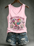 V-Neck Retro Coat Of Many Colors Forever In Our Hearts Print Tank Top