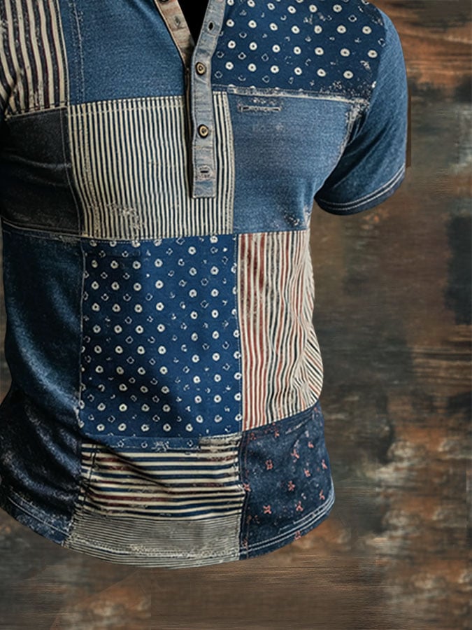 Men's Henry T-shirt in washed cotton with a used look, short sleeves