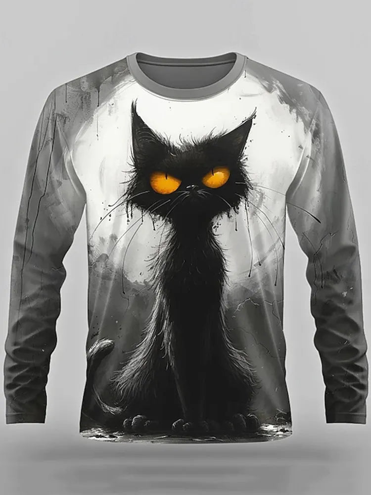 Men's Halloween Cat Funny  3d Print Crew Neck T-shirt