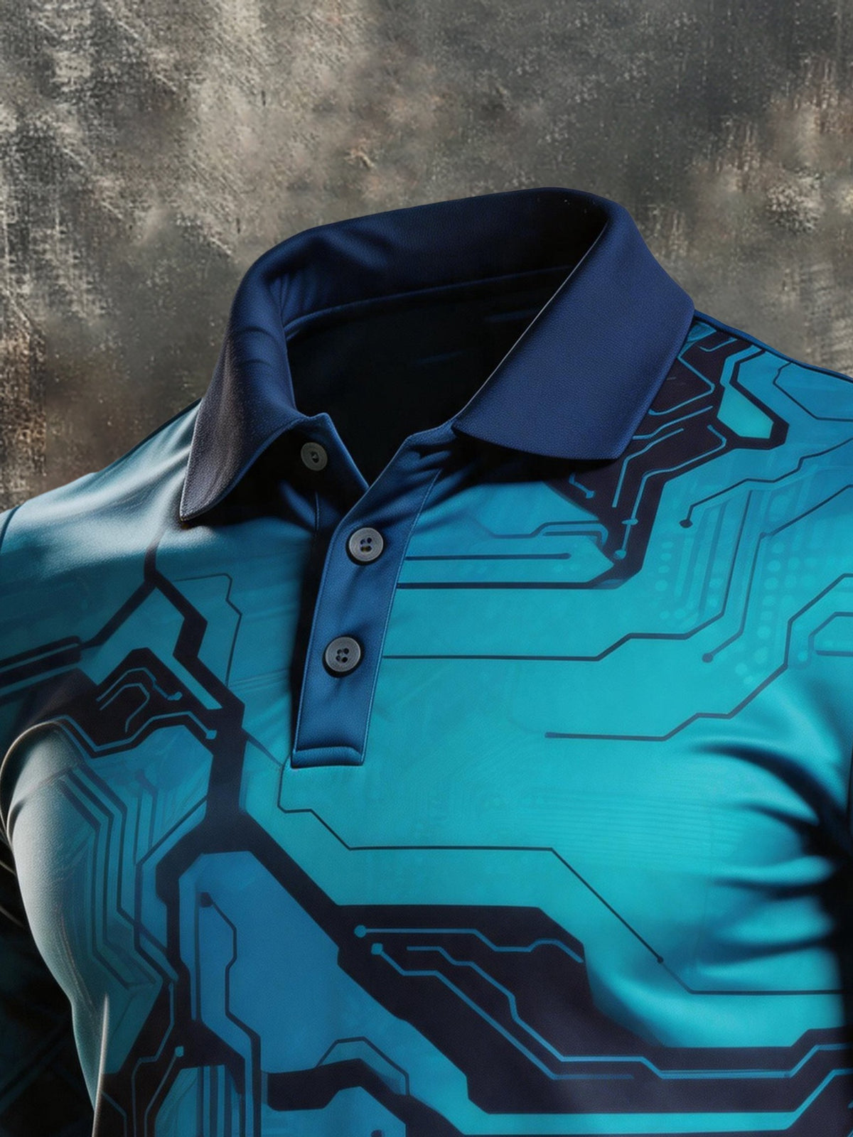 Men's Retro Color-Block Long-Sleeve Polo Shirt