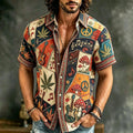 Men's Rock Guitar Mushroom Collage Art Print Short Sleeve Buttons Shirt