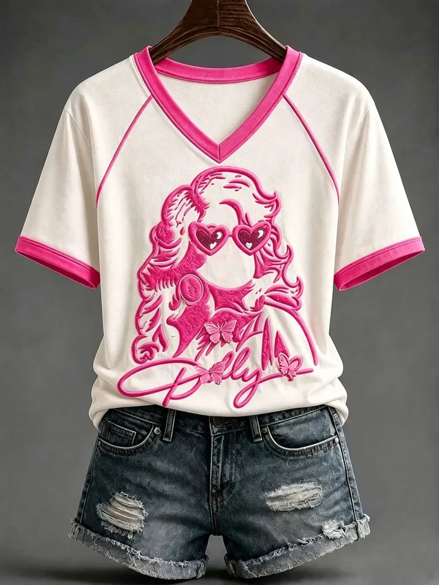 Women's Famous Singer Memorial V-neck Off-shoulder Short-sleeved T-shirt