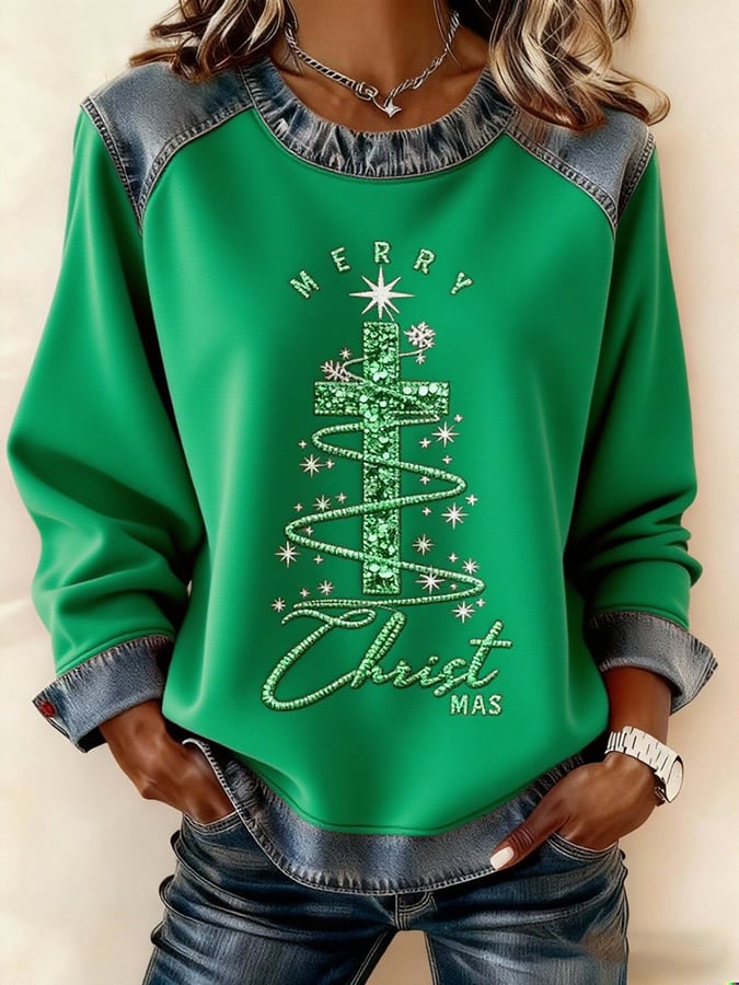 Women's Christmas Cross Print Sweatshirt