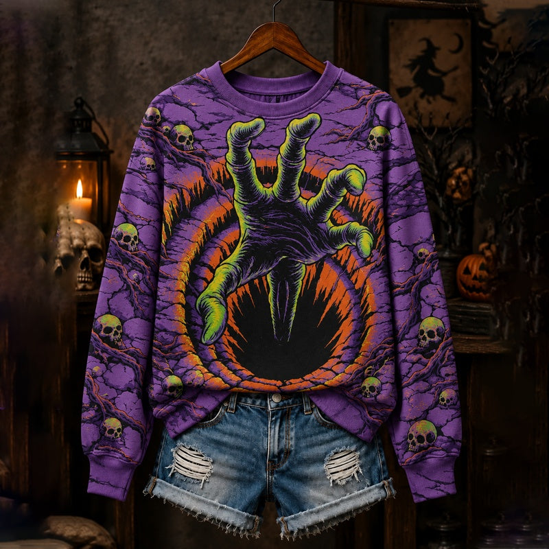 Women's Halloween 3d Zombie Skeleton Crewneck Sweatshirt