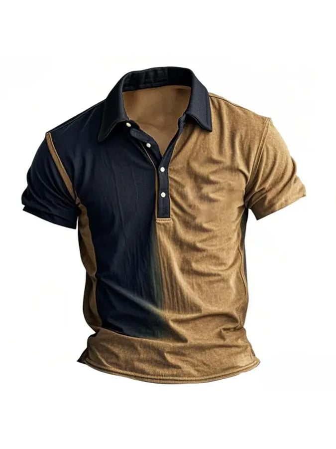 Casual retro polo shirt with contrast graphic print for men