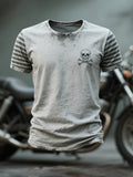 Men's round-neck T-shirt with striped vintage skull print
