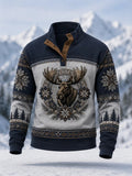 Men's Winter Moose Print Casual Buttons Pullover