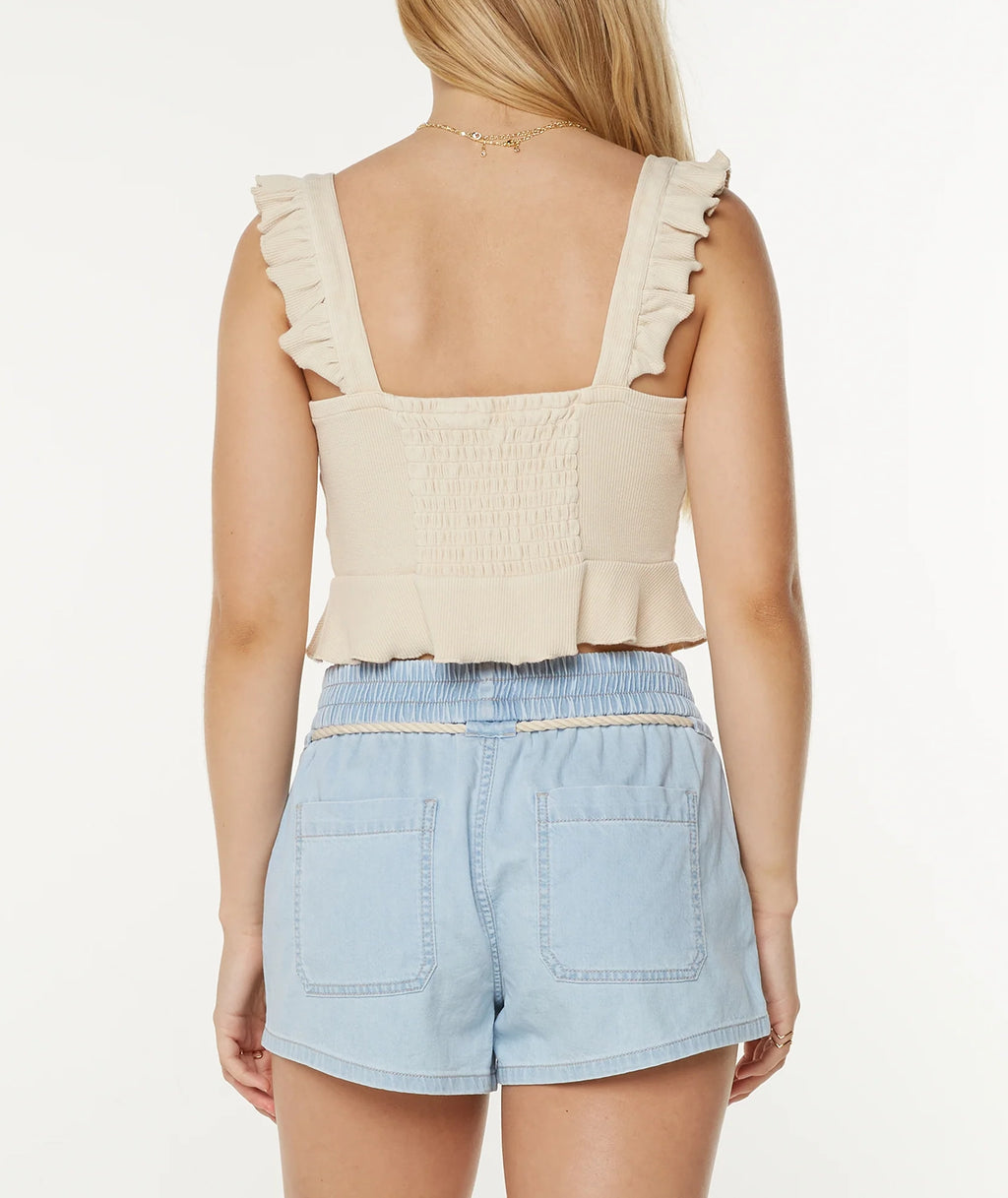 Solid-Color Ruffled Casual Tank Top