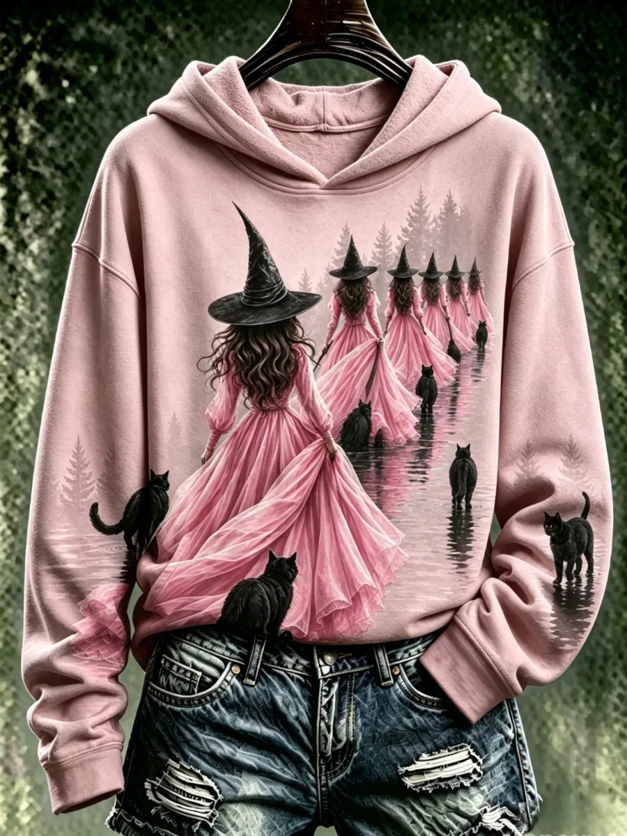 Women's Pink Witch-Themed Hoodie