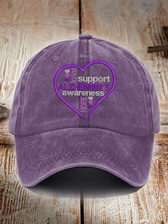 Unisex Distressed Washed Cotton Alzheimer's Disease Awareness Floral  Print Hat
