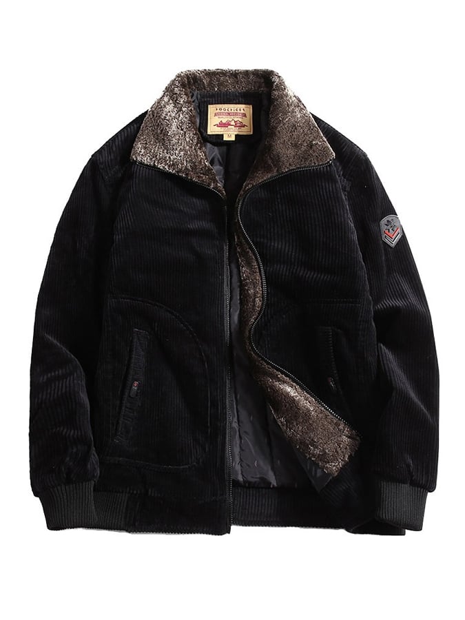 Men's Vintage Corduroy Outdoor Jacket with Fur Collar