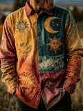 Men's Bohemian Celestial Patchwork Print Long Sleeve Shirt