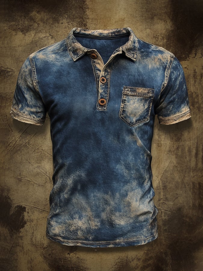 Men's retro colorblock short-sleeved polo shirt