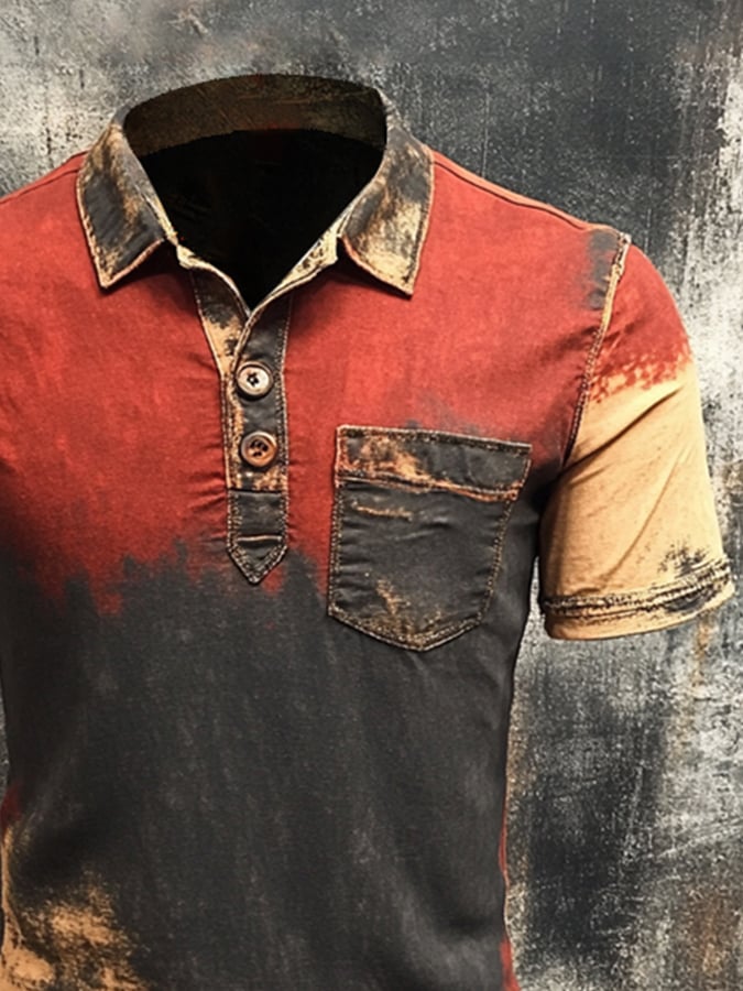 Men's retro colorblock short-sleeved polo shirt