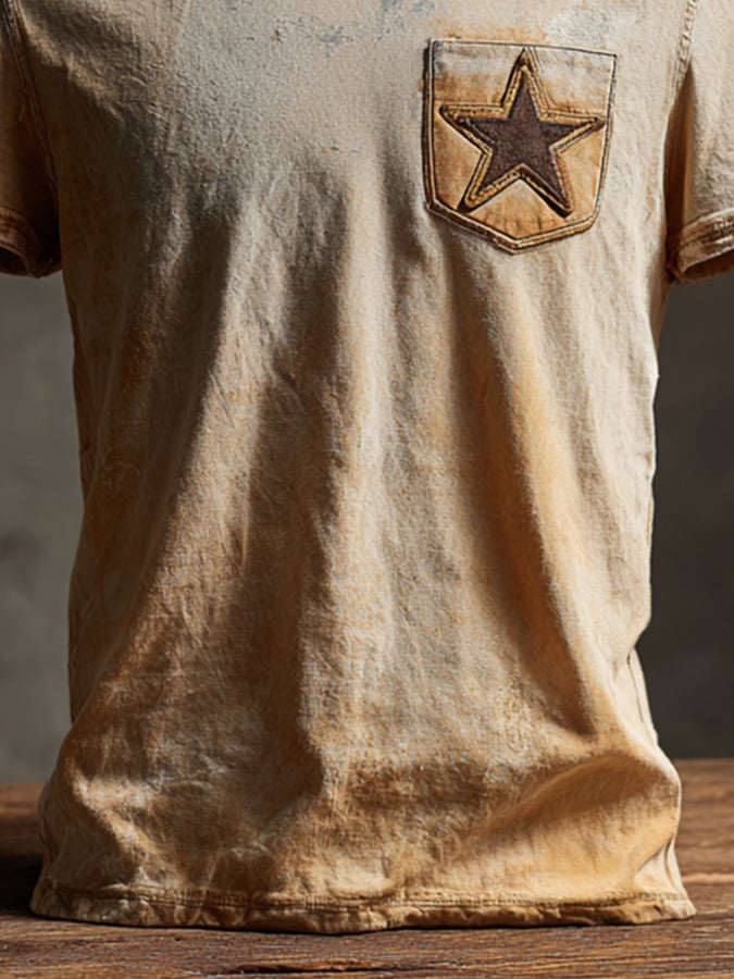 Men's retro washed cotton casual round neck short sleeve t-shirt
