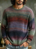 Men's Gradient Multitone Horizontal Wavy Striped Print Round Neck Sweater