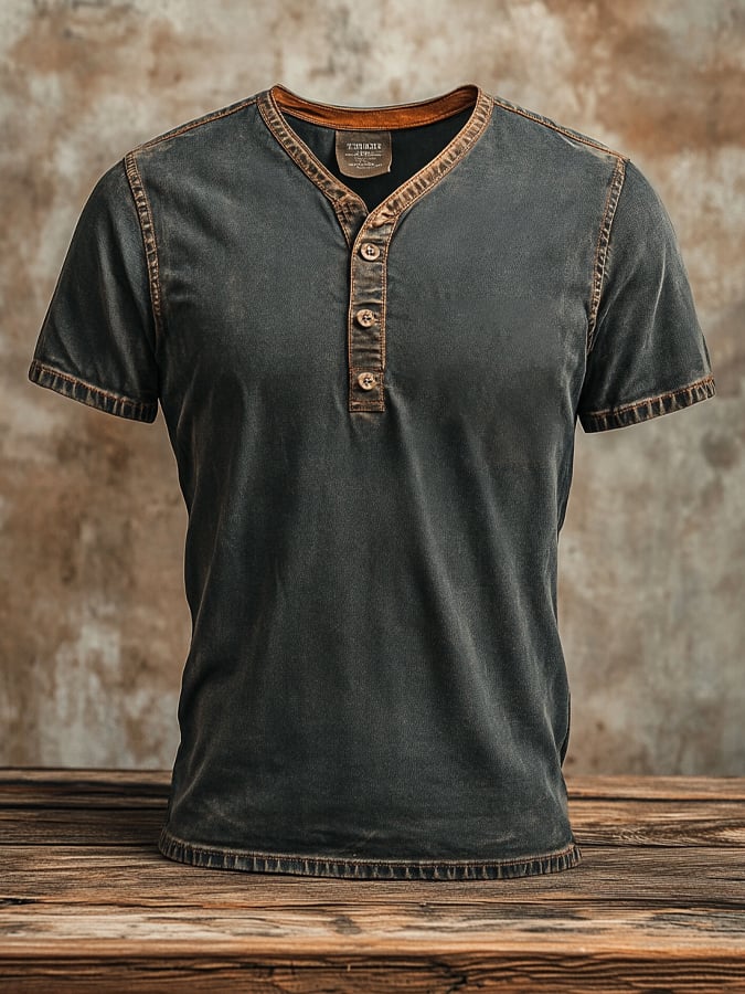 Fashionable, breathable, lightweight, stretchy Henley T-shirt for men
