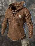 Men's Vintage Waxed Waterproof & Tear-Resistant Western-Style Lace-Up Hoodie