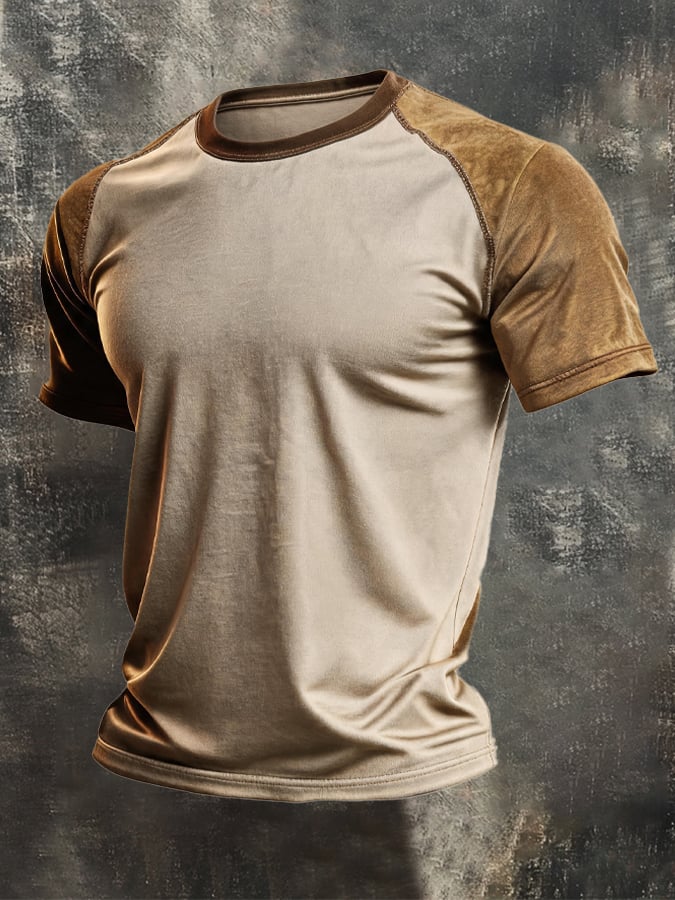 Men's Vintage-Style Distressed Color-Block T-Shirt